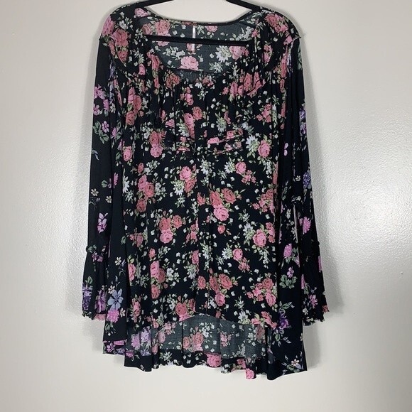 Free People Boho High Low Long Sleeves Women's Top Dark Combo Size Small - Picture 2 of 8